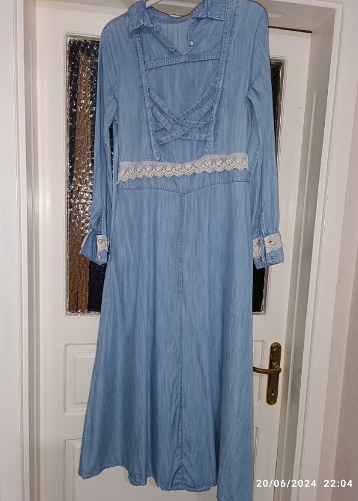 Uzun kot elbise - Görsel 3