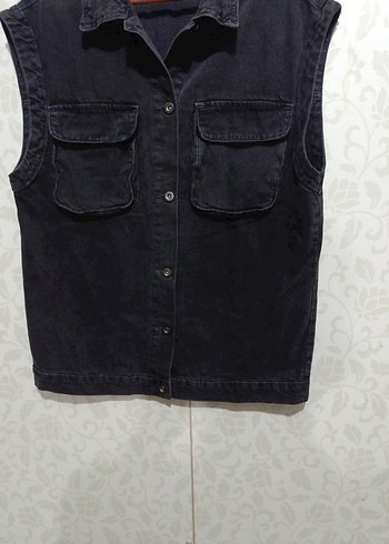 Düğmeli Siyah Kolsuz Kot Ceket - Görsel 2