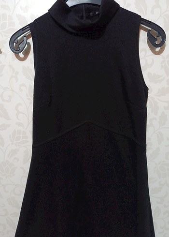 Siyah Yüksek Yakalı Midi Gösterişli Elbise - Görsel 2