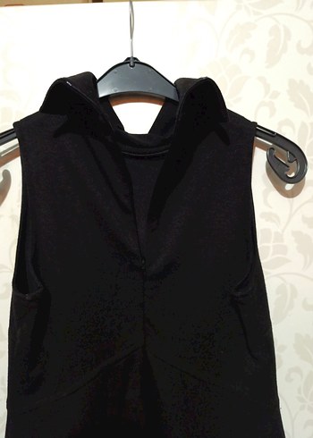 Siyah Yüksek Yakalı Midi Gösterişli Elbise - Görsel 7