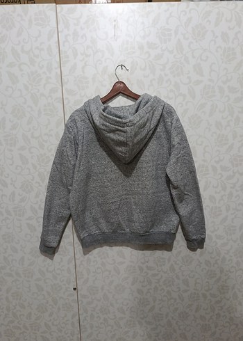 Gri Kapüşonlu Fermuarlı Sweatshirt - Görsel 4