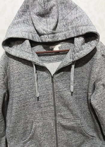 Gri Kapüşonlu Fermuarlı Sweatshirt - Görsel 2