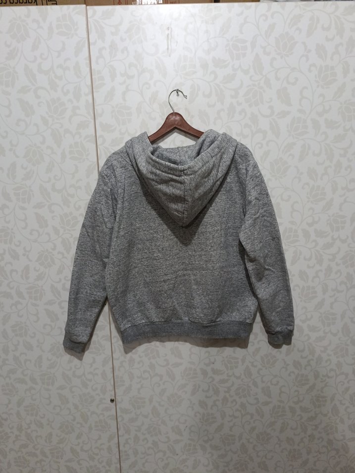 Gri Kapüşonlu Fermuarlı Sweatshirt - Görsel 4