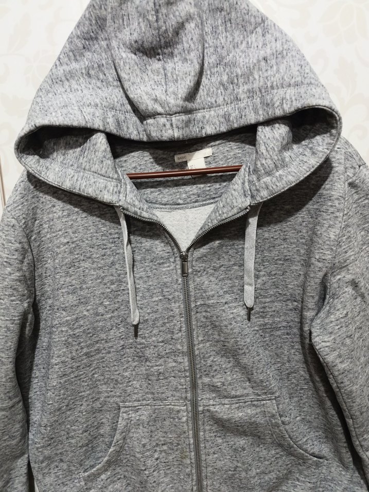 Gri Kapüşonlu Fermuarlı Sweatshirt - Görsel 2