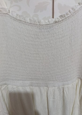 Beyaz Keten Midi Bohem Elbise - Görsel 8