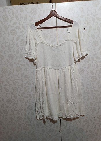 Beyaz Keten Midi Bohem Elbise - Görsel 7