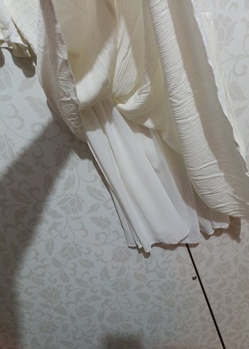 Beyaz Keten Midi Bohem Elbise - Görsel 5