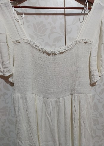 Beyaz Keten Midi Bohem Elbise - Görsel 9