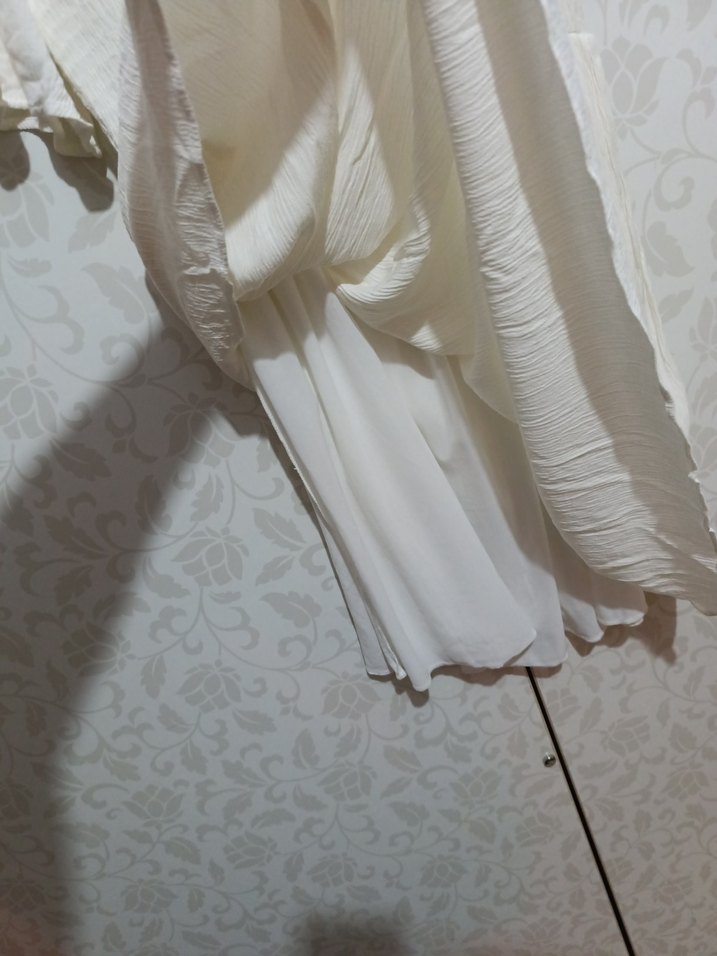 Beyaz Keten Midi Bohem Elbise - Görsel 5