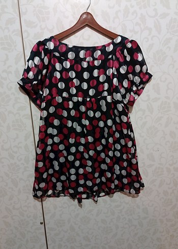 Renkli Puantiyeli Kısa Kollu Kadın Bluz - Görsel 3