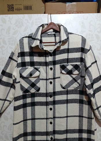 Düğmeli Gri Ekose Kadın Gömlek - Görsel 2