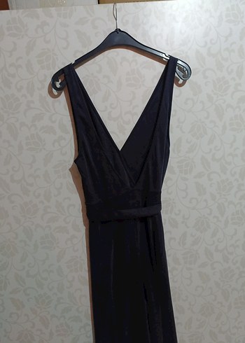 Siyah V Yakalı Kemerli Midi Kadın Elbise tulum - Görsel 4