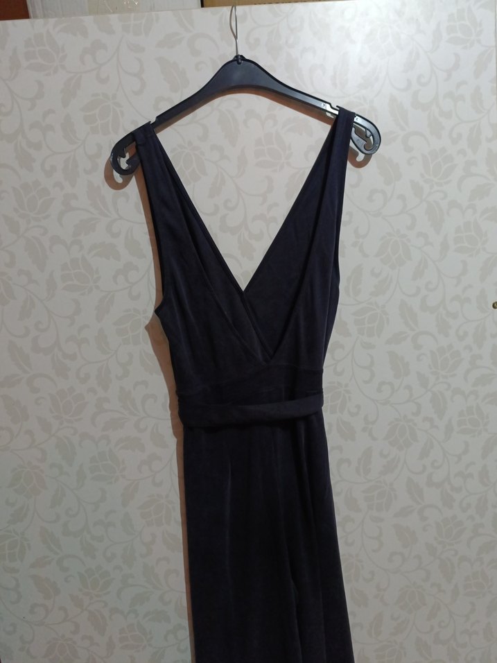 Siyah V Yakalı Kemerli Midi Kadın Elbise tulum - Görsel 4