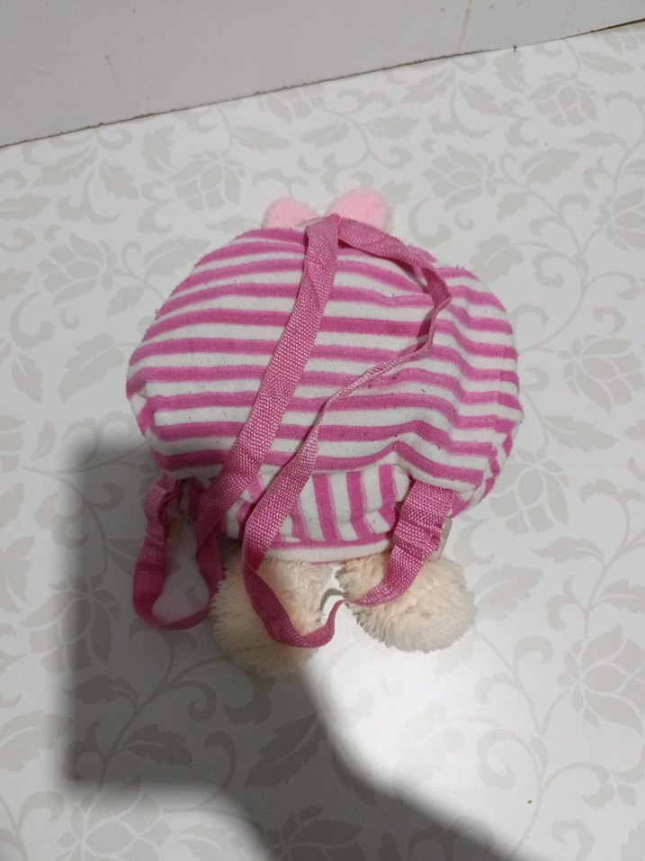 Pembe Çizgili Peluş Tavşan Sırt Çantası - Görsel 3