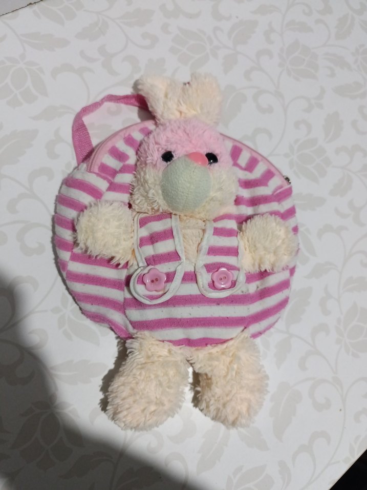 Pembe Çizgili Peluş Tavşan Sırt Çantası - Görsel 2