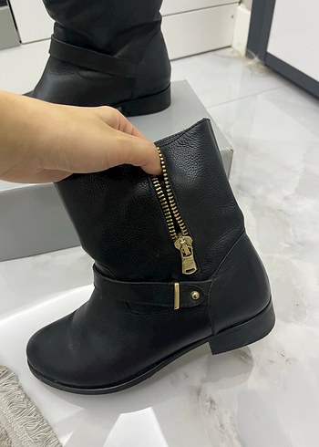 Siyah Deri Tokalı Biker Bot - Görsel 3