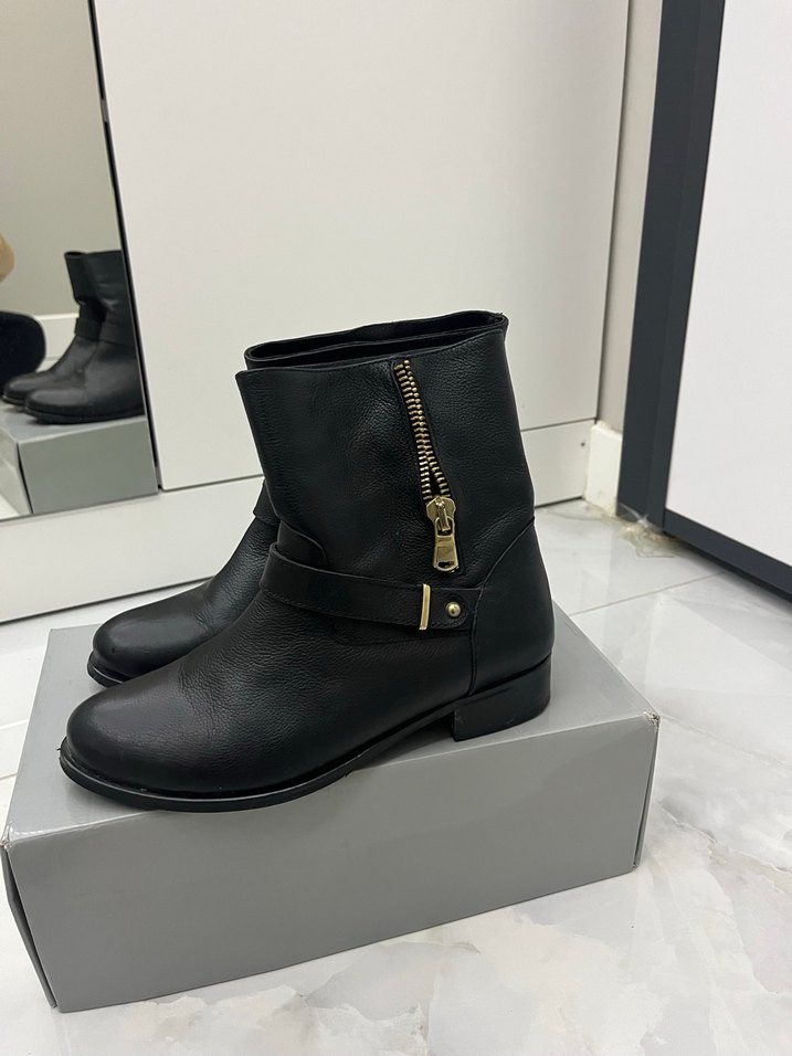 Siyah Deri Tokalı Biker Bot - Görsel 2