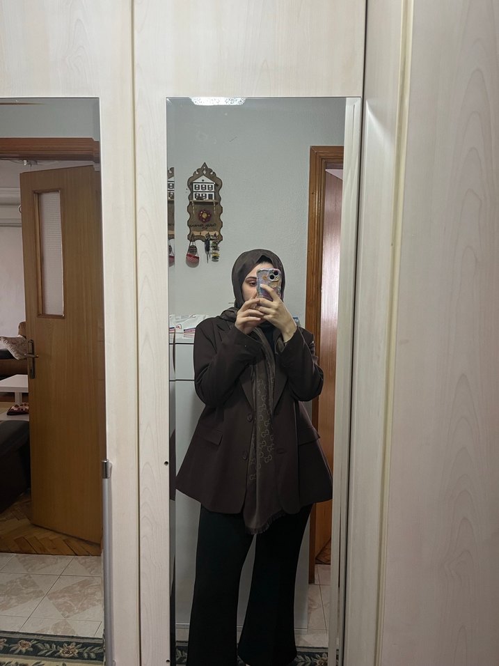 Düğmeli Kahverengi Kadın Blazer Ceket - Görsel 2