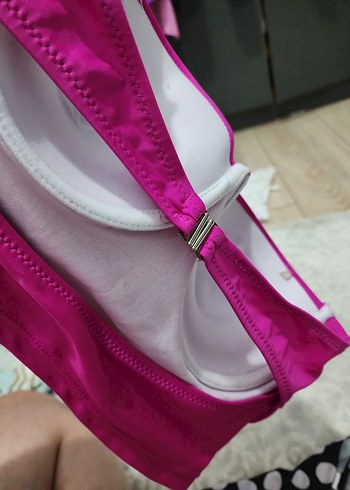 38 Beden pembe Renk Puantiyeli Retro Mini Bikini Takımı