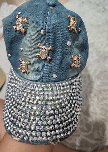 Diger Kadın Mavi Parlak Pullu Denim Şapka - Görsel 5