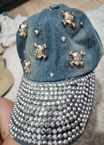 Diger Kadın Mavi Parlak Pullu Denim Şapka - Görsel 6