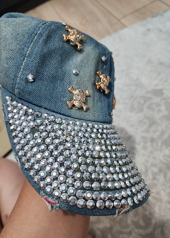 Diger Kadın Mavi Parlak Pullu Denim Şapka - Görsel 7