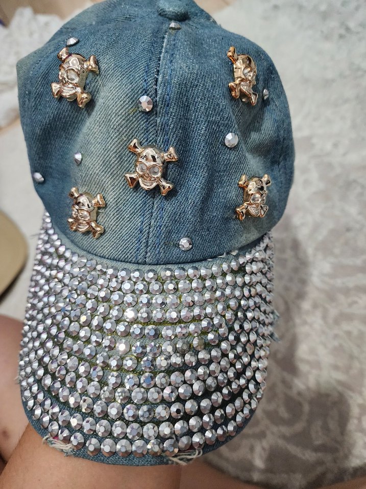 Diger Kadın Mavi Parlak Pullu Denim Şapka - Görsel 5