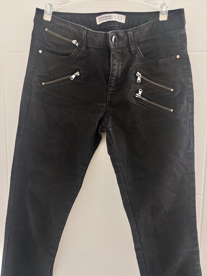 Zara Fermuarlı Siyah Jean Pantolon - Görsel 5