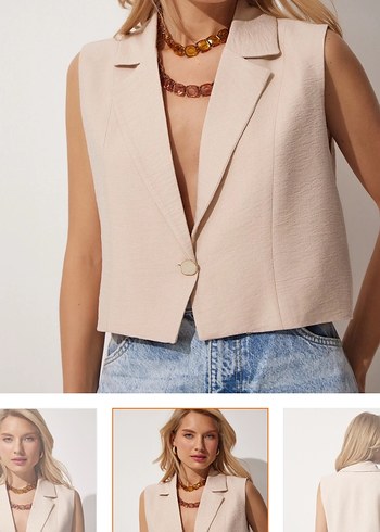Trendyol & Milla Bej Kisa Kesim Dugmeli Denim Yelek