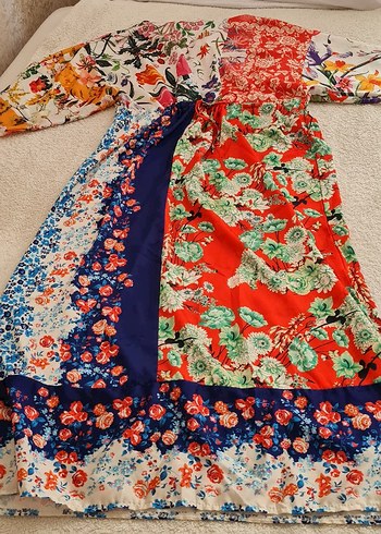 universal Beden çeşitli Renk Patchwork Uzun Elbise