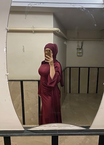40 Beden Bordo Drapeli Uzun Abiye Elbise