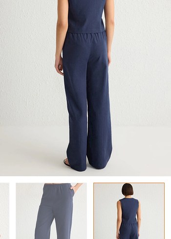 Lacivert Kadın Midi Denim Kumaş Pantolon - Görsel 3