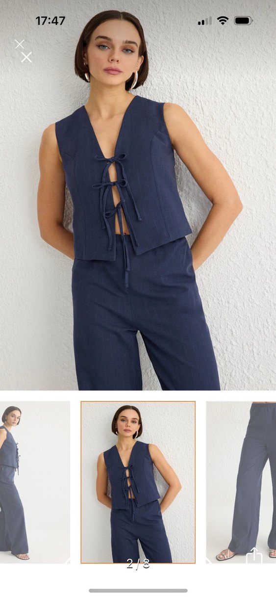 Lacivert Kadın Midi Denim Kumaş Pantolon - Görsel 2