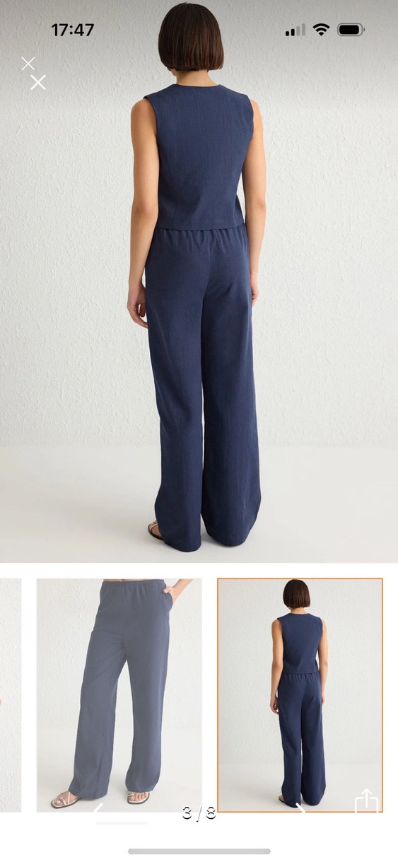 Lacivert Kadın Midi Denim Kumaş Pantolon - Görsel 3