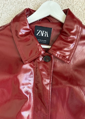 Zara Bordo Parlak Deri Midi Ceket