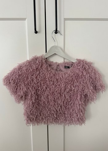 Pembe Kürklü Kadın Crop Top