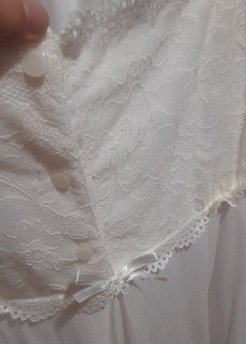 Uzun Kollu Beyaz Kadın Sabahlık - Görsel 4