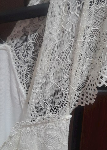 Uzun Kollu Beyaz Kadın Sabahlık - Görsel 6