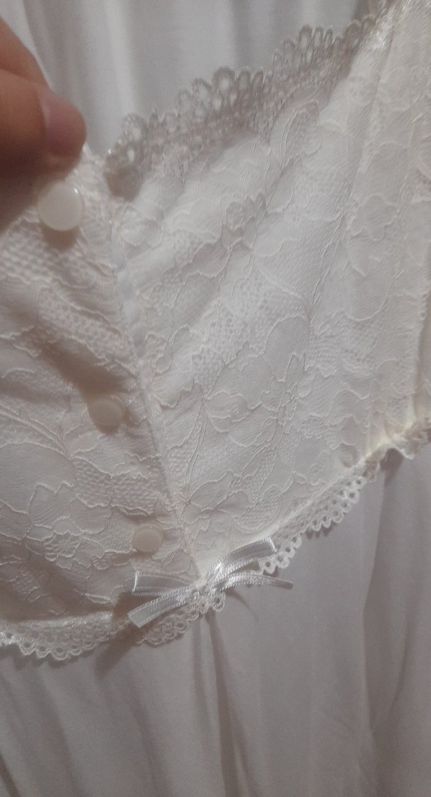 Uzun Kollu Beyaz Kadın Sabahlık - Görsel 4