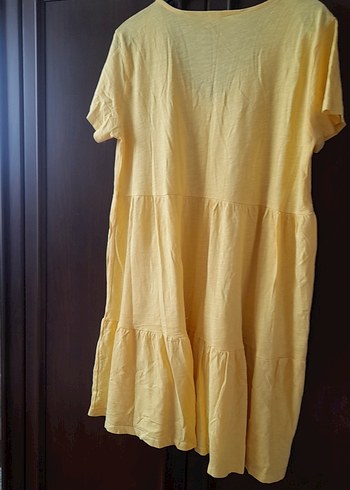 l Beden sarı Renk Sarı V Yaka Midi penye elbise