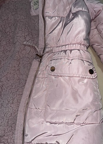 8 Yaş Beden pembe Renk Kürklü Kapüşonlu Pembe Kız Mont