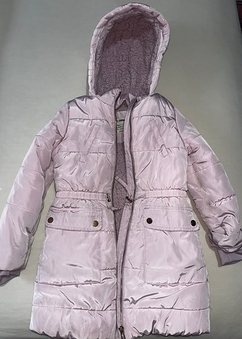 Kürklü Kapüşonlu Pembe Kız Mont