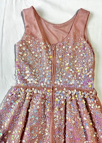 Pembe Payetli Kolsuz Kız Elbisesi - Görsel 2