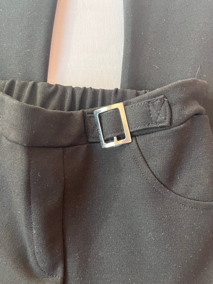 Kemer Detaylı Siyah Kumaş Kadın Pantolon - Görsel 2