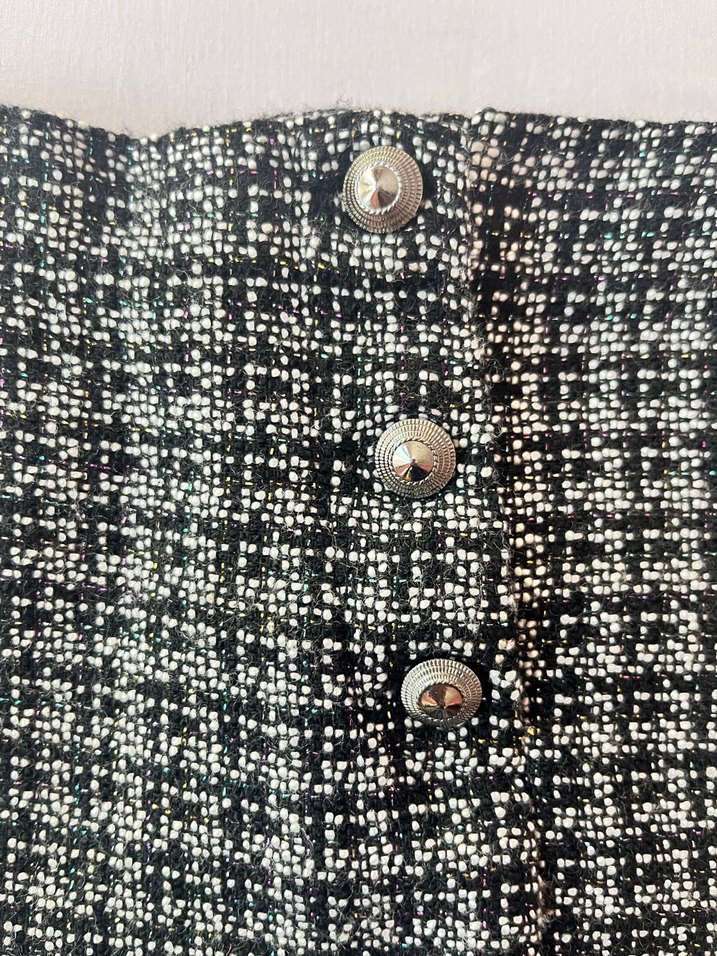 Düğmeli Gri Mini Ekose Etek - Görsel 4