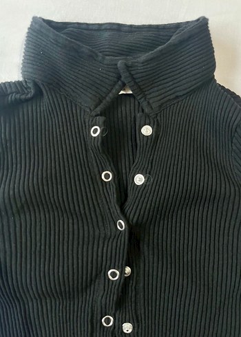 Çıtçıt Düğmeli Siyah Uzun Kollu Triko Kazak - Görsel 2