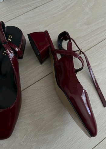 Bordo Rugan Tokalı Kadın Topuklu Ayakkabı - Görsel 5