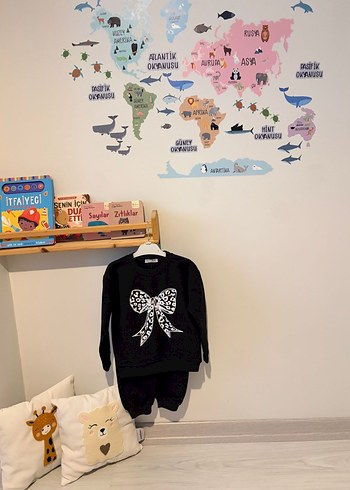 Kız Bebek Siyah Fiyonk Baskılı Uzun Kollu Takım - Görsel 4