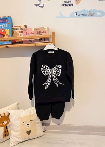 Kız Bebek Siyah Fiyonk Baskılı Uzun Kollu Takım - Görsel 2