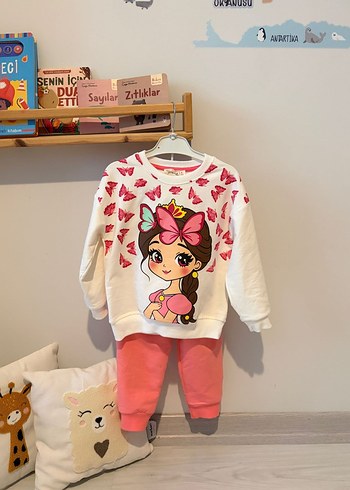 Pembe Uzun Kollu Bebek Kız Takımı Dantelli - Görsel 3